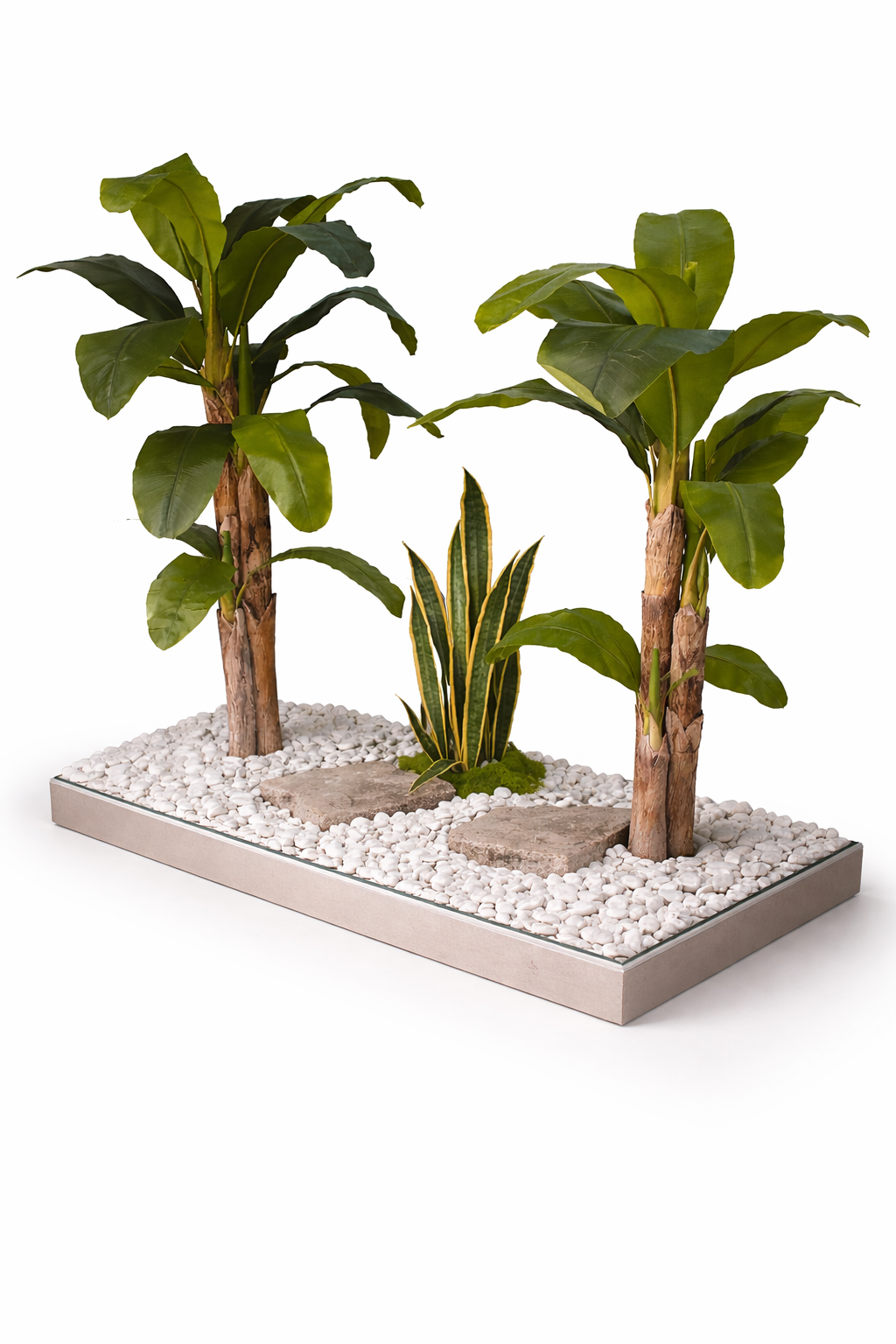 Jardinera tropical artificial con bananeras