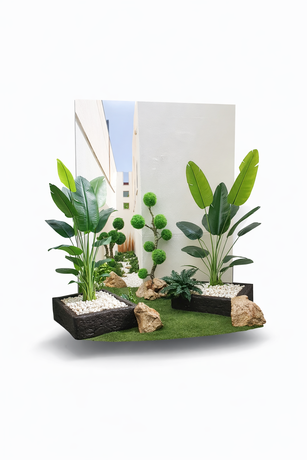 Detalle decorativo con plantas artificiales