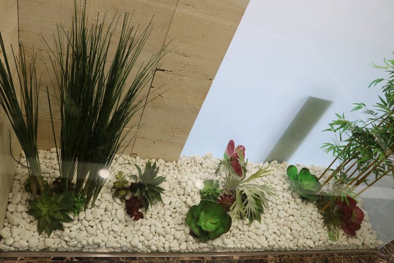 Jardinera de interior con suculentas y chino blanco